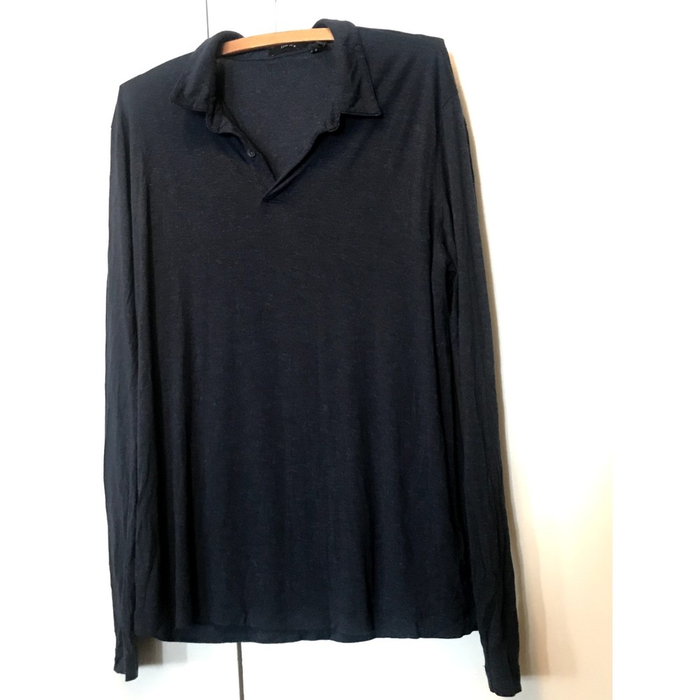 Theory Blue Long Sleeve Polo Shirt size Large 85% modal 15% baby alpaca Puru